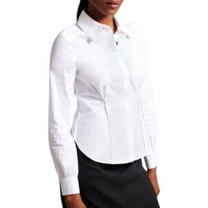 Ted Baker London Kayteli Fitted Cotton Button-Down Shirt Blouse White Size 2